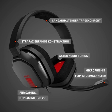 ASTRO A10 Gaming-Headset mit Kabel Dolby ATMOS 3,5mm Anschluss Xbox Series X|S Xbox One PS5 PS4 Nintendo Switch PC Mac Smartphone Schwarz Rot – Bild 2