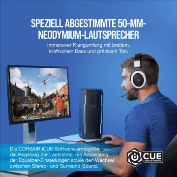 Corsair HS70 Kabelloses Gaming Headset 7.1 Surround Sound PC PS4 weiß – Bild 3
