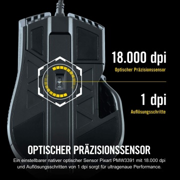 Corsair Ironclaw Gaming Maus FPS MOBA 18.000DPI Optischer Sensor RGB LED Schwarz – Bild 3