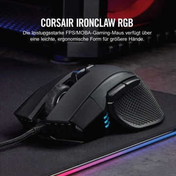 Corsair Ironclaw Gaming Maus FPS MOBA 18.000DPI Optischer Sensor RGB LED Schwarz – Bild 7