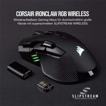 Corsair Ironclaw Wireless RGB Wiederaufladbare Optisch Gaming Maus mit Slipstream Technologie 18.000 DPI Optisch Sensor RGB LED Hintergrundbeleuchtung Schwarz – Bild 2